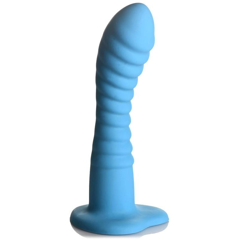 Simply Sweet Ribbed Silicone Dildo For Men, Women, & Couples. Ribbed Curved Dildo Made With Premium Silicone Wide Heart Shaped Base Firm & Flexible. 1 Piece, Blue.