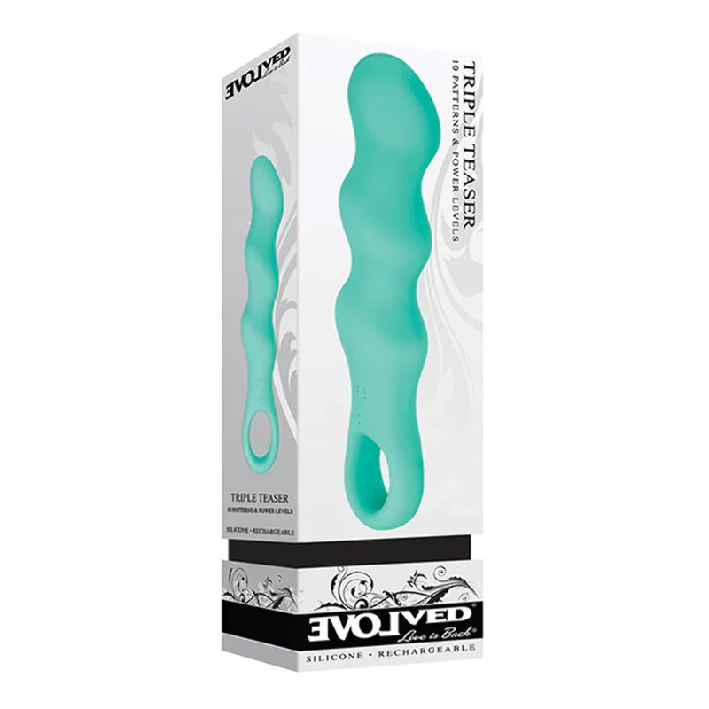 Triple Teaser - 10 Patterns & Power Levels - Silicone Rechargeable Vibrator - Teal