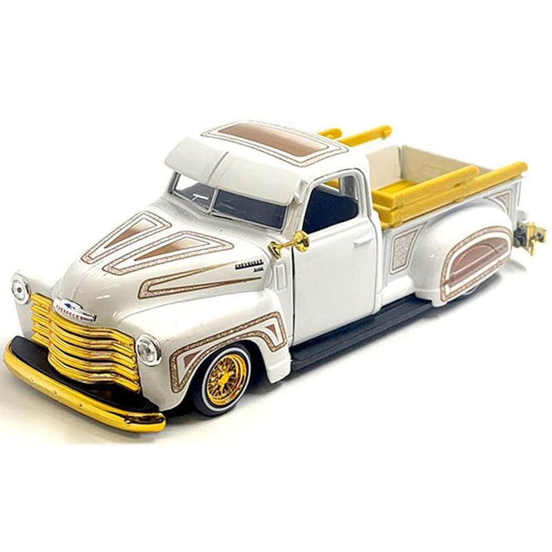 1950 Chevy 3100 Pickup Truck Lowrider White With Graphics And Gold Wheels Lowr