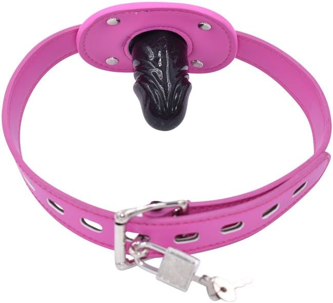 Leather Lockable Ball Gag w/Lock Bondage Fetish Restraint Slave Roleplay Gimp 4 (Hot Pink, Short)