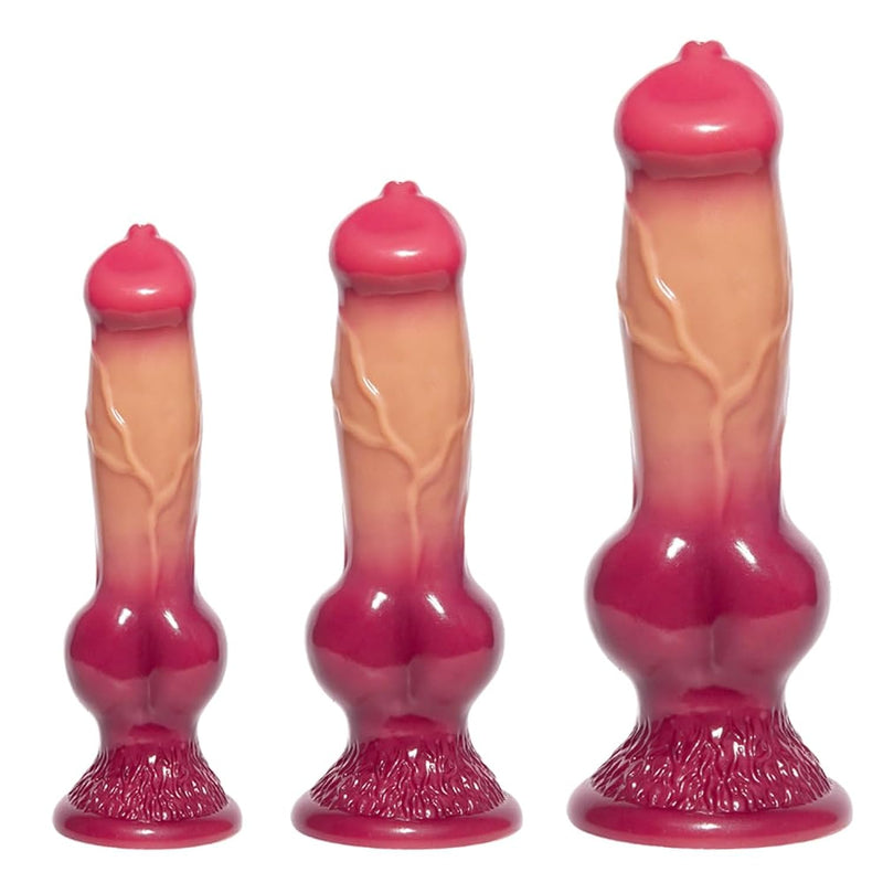 3 Piece Realistic Dog Knot Dildo Set (Small Medium Large) Silicone Thick Wolf Suction Cup Anal Training Set, Fantasy Canine Animal Big Anal Plug Penis, Prostate Massage, Female Male Sex Toy