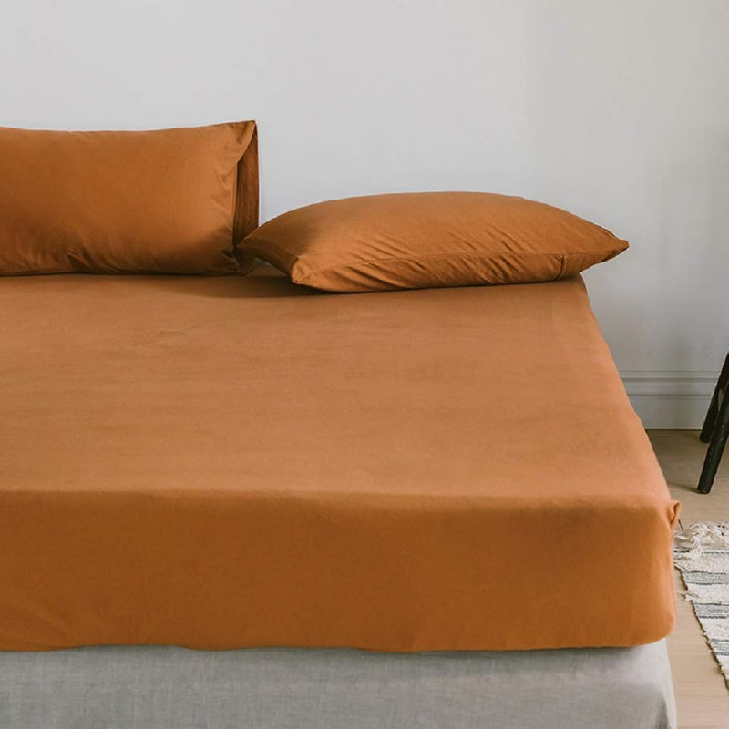 Solid Pumpkin Color Fitted Sheet Queen Soft Jersey Knit Cotton Bedding Sheet Solid Pumpkin Caramel Mattress Cover Deep Pocket Home Hotel Bed Bottom Sheet For Him Or Her (No Pillowcases)