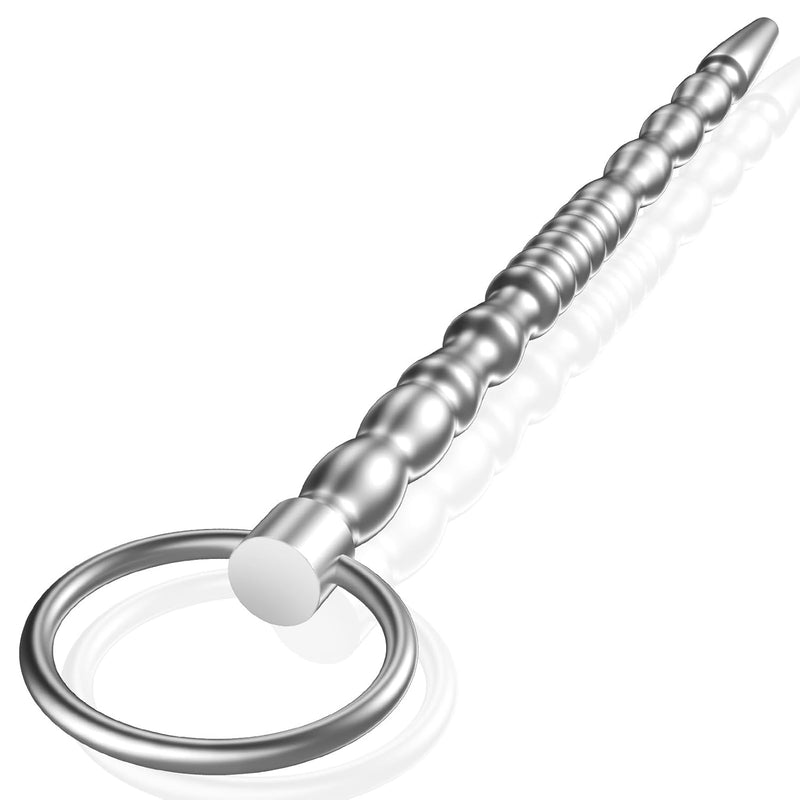 Urethral Sounds - 8.26-Inch-Long Stainless-Steel Bumpy Penis Plug Urethral Dilator With Safe Ring For The Experienced Users - Masturbation Rod For Men