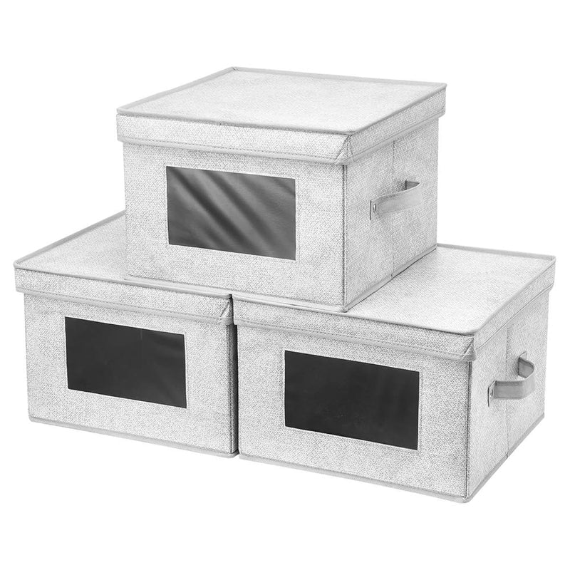 3 Cube Storage Bins Grey White 12X12X8.5 Inch Foldable Fabric Pet Storage Basket