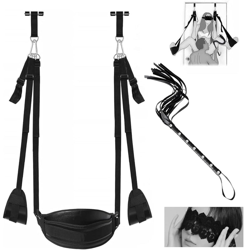 Holds 300+ Lbs, Door Sex Swing With Seat Eye Mask Whip Set, Bdsm Bondage Slave Leather Sex Slings With Adjustable Straps Hanging Door Handcuffs Leg Restraints Spreader Adult Sex Toys For Couple