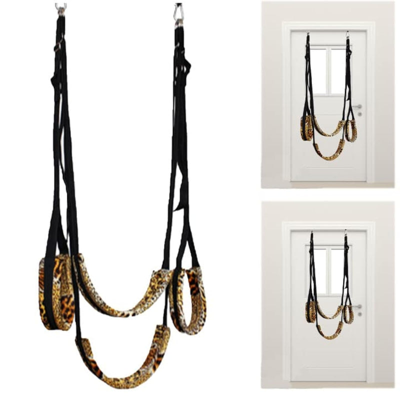 Bdsm Leopard Print Over-The-Door Sex Swing,Door Swing With Padded Seat,Leg Supports,Adjustable Straps, Holds Up To 330 Pounds,Bondage Restraint Toy For Adult Couples, Easy To Install