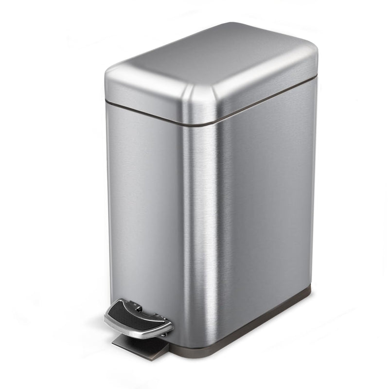 1.3 Gallon Bathroom Trash Can, Small Trash Can, Vanity Wastebasket for Bathroom, Slim Stainless Steel, Step Pedal, 5 Liter, Silver