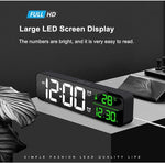 Digital Large Display Alarm Clock for Living Room Office Bedroom Decor LED Electronic Date Temp Display Wall Electric Clocks Automatic Brightness Dimmer Smart Cool Modern Desk Accessories Black