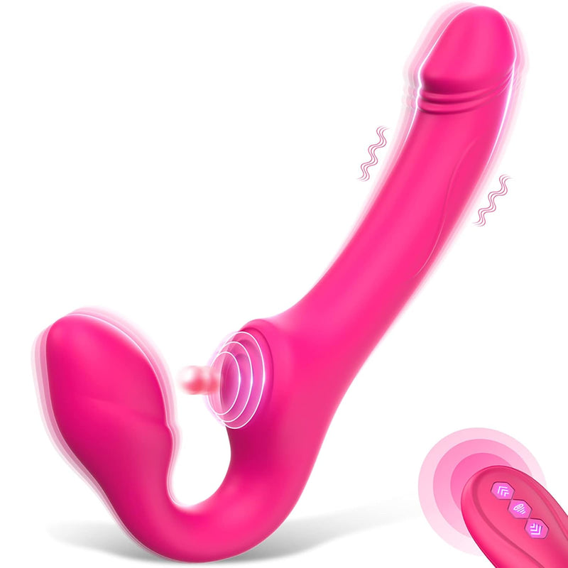 Strapless Strap-On G-Spot Dildo Vibrator With 10 Modes & Remote Control, Anti-Slip Silicone Realistic Double-Ended Vibrating Butt Plug, Adult Anal Sex Toys For Women Lesbians Couples