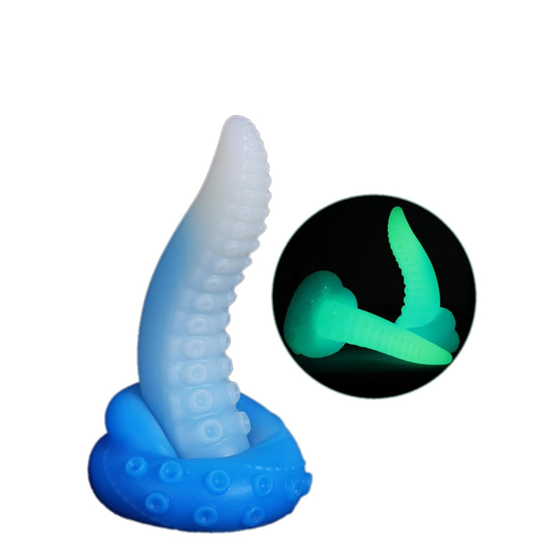 Silicone Sex Toys Anal Plug Realistic Dildo, 7.09 Inch Glow In The Dark Octopus Tentacle Feet Silicone Dildo, Striped Particles Layered Design Experience Double Pleasure