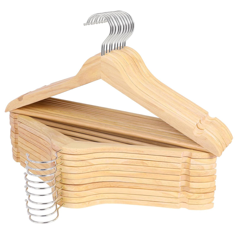 Wooden Hangers 20 Pack, Solid Wood Hangers With 360 Swivel Chrome Hook, Smooth F