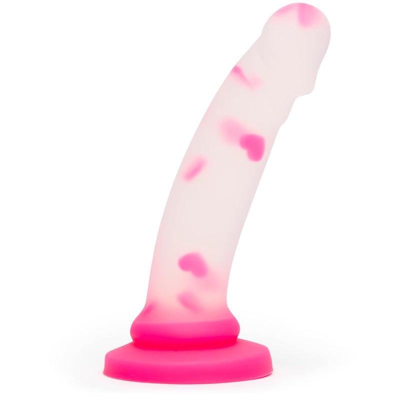 Heart Realistic Dildo - 8 Inch Suction Cup Dildo For Women - Liquid Silicone Curved Harness Compatible Dildo - Curved G Spot Stimulator - Adult Sex Toys For Couples - Clear & Pink