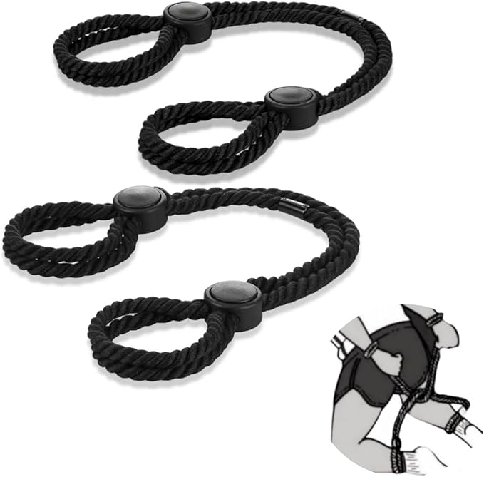 Rope Handcuffs Bracelets 2 Pcs Sex Restraints Ankle Cuffs BDSM Bondage Adjustable Handcuffs Anklets Sex Toys Cotton Ropes Wrist Cuffs Beginner Fetish Adult SM Game for Women (Black)