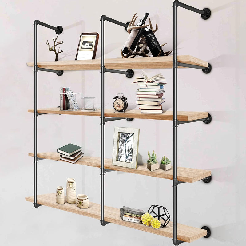 Industrial Pipe Shelves 4-Tier Wall Mount Iron Pipe Shelves 3 Pcs Pipe Shelving