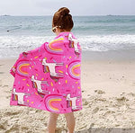 Beach Towel for Kids Velvet Terry Blanket Throw 24x48 inches 100% Cotton for Bath Swimming Travel Camping and Picnic, Unicorn Pink.