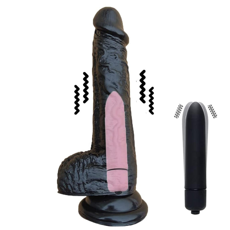 Vibrating Dildo For Beginners Lifelike Huge Silicone Dildo Realistic Penis For G-Spot Stimulation Anal Sex Toys For Women With Bullet Vibrator Strong Suction Cup For Hands-Free Play (Black)