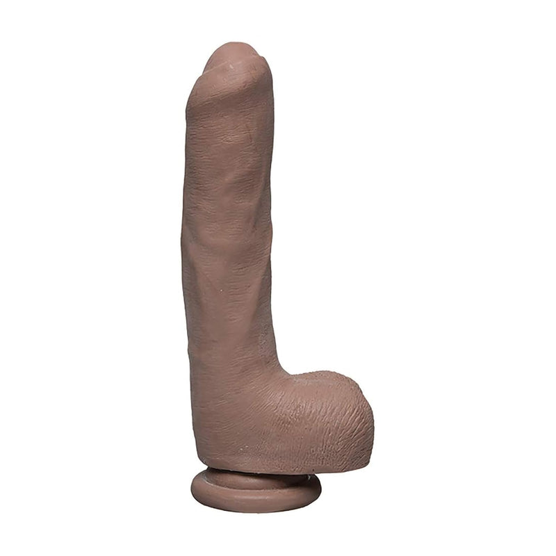 The D - Uncut D - 9 Inch With Balls - Ultraskyn - 8" Long And 2.75" Wide - Strong Suction Cup Base - O-Ring Harness Compatible Dildo, Caramel