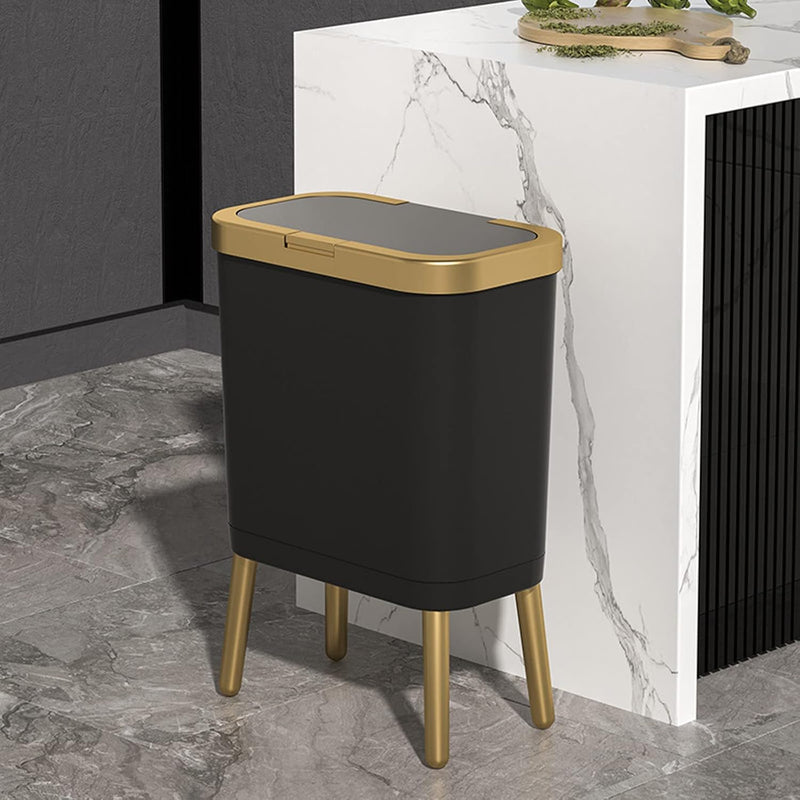 15L Bathroom Trash Can,Plastic Garbage Can With Push Button,Kitchen Trash Can Wi