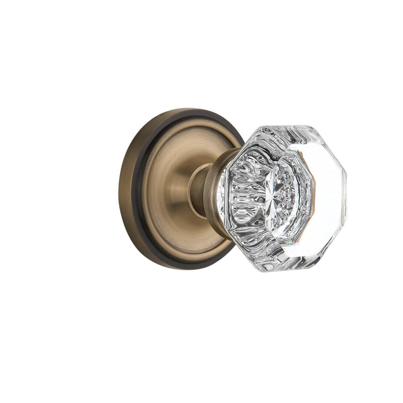 , Passage-2.375", Antique Brass Classic Rosette With Waldorf Crystal Door Knob