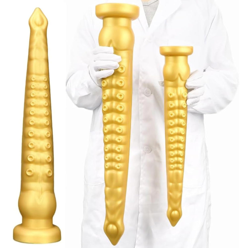 23In/59Cm Gold Silicone Super Long Xxl Octopus Tentacle Anal Plug Dildo, Realistic Huge Animal Dildos Butt Plug With Suction Cop Sex Toys Prostate Stimulator For Adult Male Female Couple (Xl)