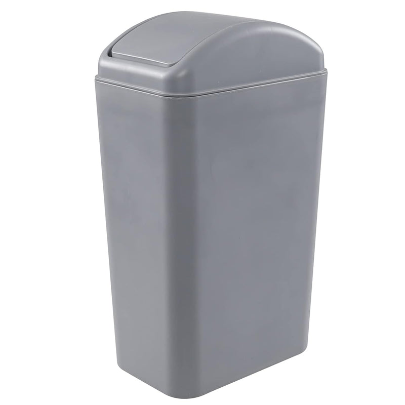 1-Pack 3.5 Gallon Plastic Trash Bin With Lid, Swing Lid Trash Can, Gray