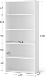 Bookshelf, 23.6 Inches Wide, 5-Tier Open Bookcase with Adjustable Storage Shelves, Floor Standing Unit, Cloud White ULBC165T14