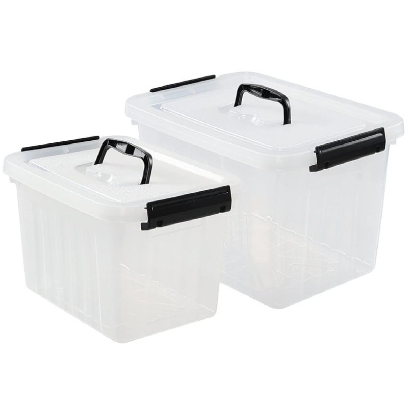 12 Quart & 6 Quart Plastic Latching Storage Container Box With Handle, 2 Pack Cl