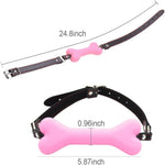 Bondage Silicone Leather Dog Bones Gag Mouth Pet Bone Bite Ball Gag BDSM Fetish Slave Restraints Sex Toys (Pink)