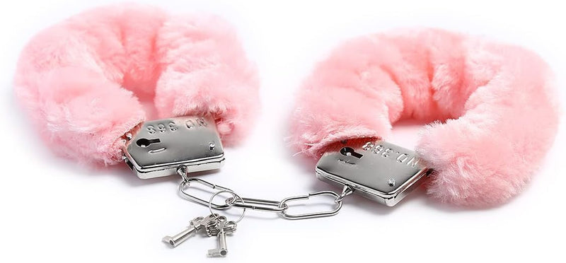 Stainless Steel Pink Fluffy Handcuffs for Ankles and Wrist with Chain Set Fuzzy Sweater Hand Cuff Set for Adults Bedroom Hand Cuffs for Women Couples