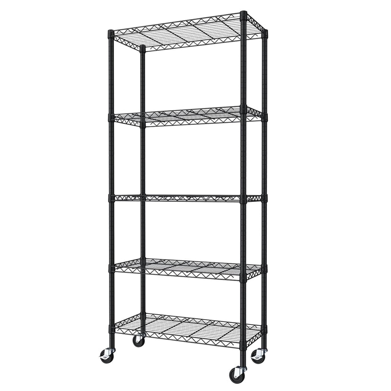 5-Shelf Adjustable, Heavy Duty Storage Shelving Unit On Wheels, Steel Organizer