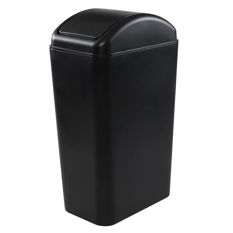 14 Liter Plastic Trash Can, Garbage Bin With Swing Lid (Black)