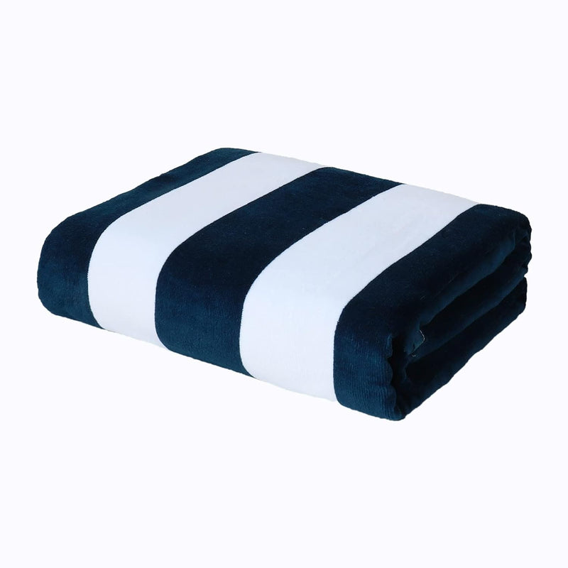 Cotton Oversized 35"x70" Cabana Stripe Beach Towel, Super Absorbent Soft Plush Pool Towel, Bath Towel (Dark Navy)