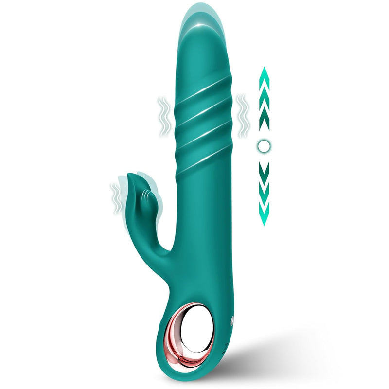 Thrusting Dildo Vibrator Sex Toys For Women- Realistic Dildos G Spot Anal Stimulation With 10 Powerful Vibration 10 Thrust Modes, Rabbit Vibrators Adult Toys For Women And Couple, Green