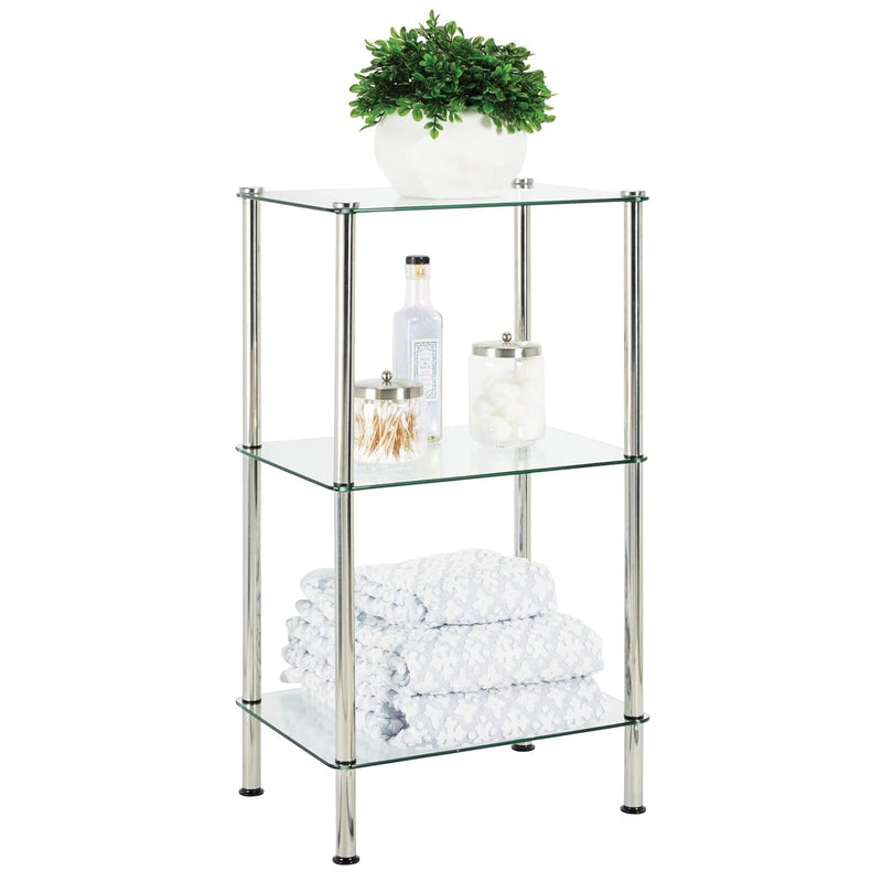 Mdesign Metal/Glass 3-Tier Storage Tower, Narrow Shelving Display Unit, Open Gla