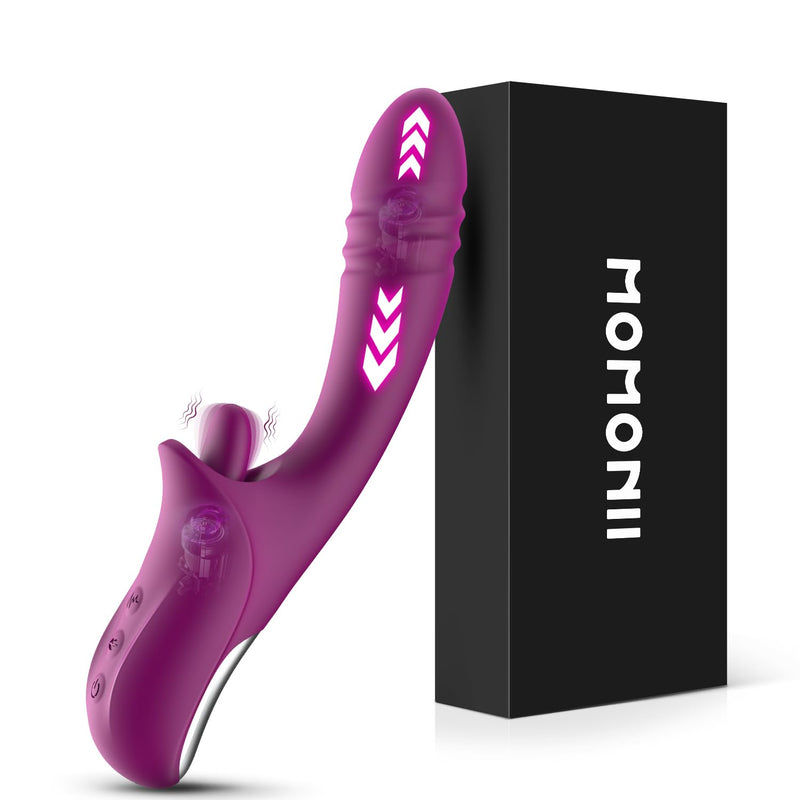 Thrusting G-Spot Clitoral Vibrator For Women - Dual & Heating Function Dildo With 10 Thrusting +10 Tongue Licking Modes - Rabbit Adult Rose Sex Toys Vibrators, Purple