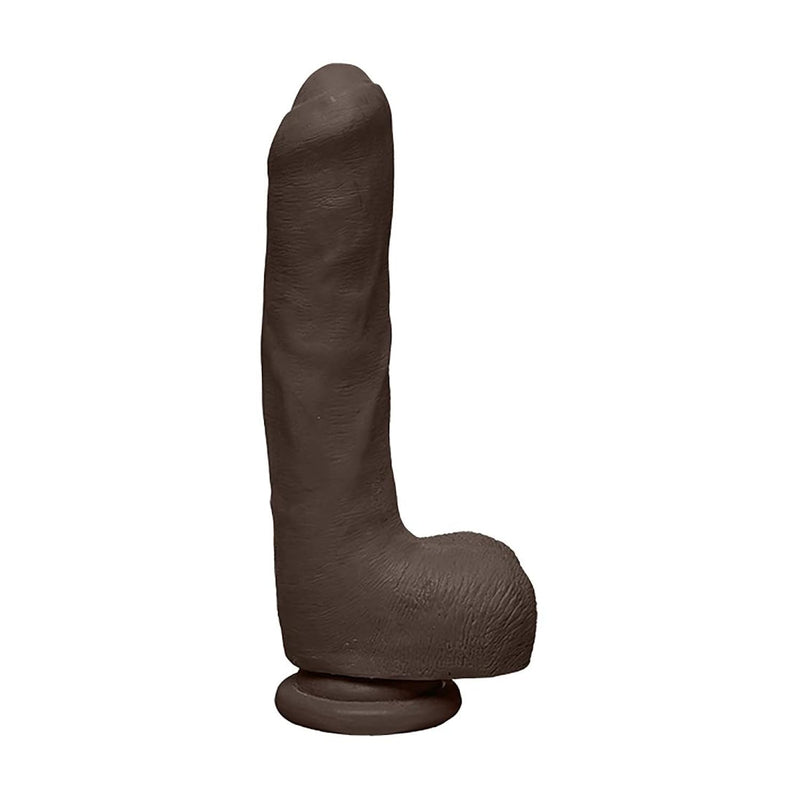 The D - Uncut D - 9 Inch With Balls - Ultraskyn - 8" Long And 2.75" Wide - Strong Suction Cup Base - O-Ring Harness Compatible Dildo, Chocolate