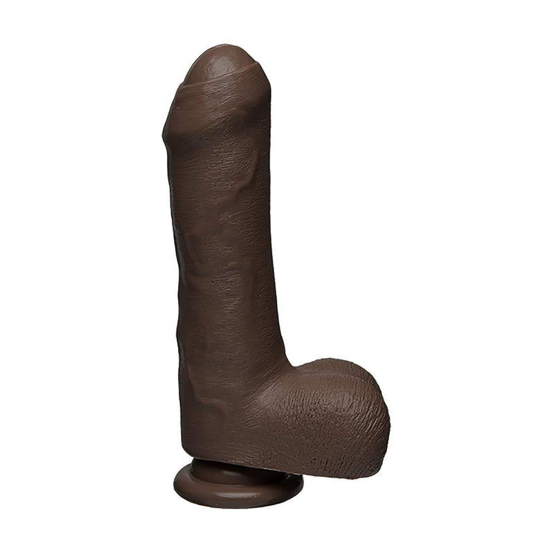 The D - Uncut D - 7 Inch With Balls - Firmskyn - 7" Long And 1.75" Wide - Suction Cup Base - O-Ring Harness Compatible Dildo, Chocolate