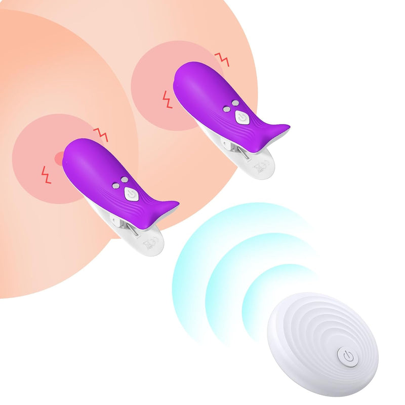 Nipple Sex Toy,Nipple Vibrators,Nipple Clitoris Clip,Cordless Remote Control,Women Nipple Clamp Sex Toys - With 10 Powerful Vibration, For Women Clitoris Couples Sex Pleasure (Purple White)