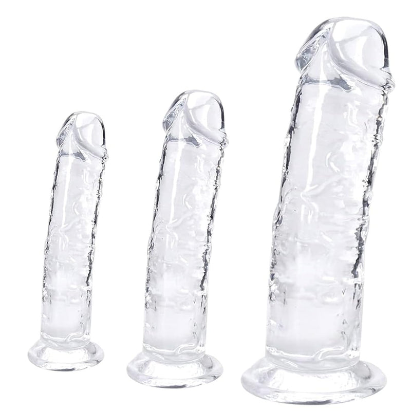 3Piece Suction Cup Clear Realistic Dildo Set(Small Big Huge): Anal Plug Trainer Kit Suitable With Strap-On Harness For Prostate Massage, G-Spot Stimulation