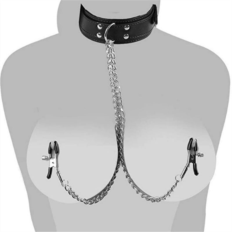 Nipple Clamps Breast Clip Leather Collar Choker Necklace Couple Flirting Toys Nipple Jewelry Non Piercing Nipple Barbells