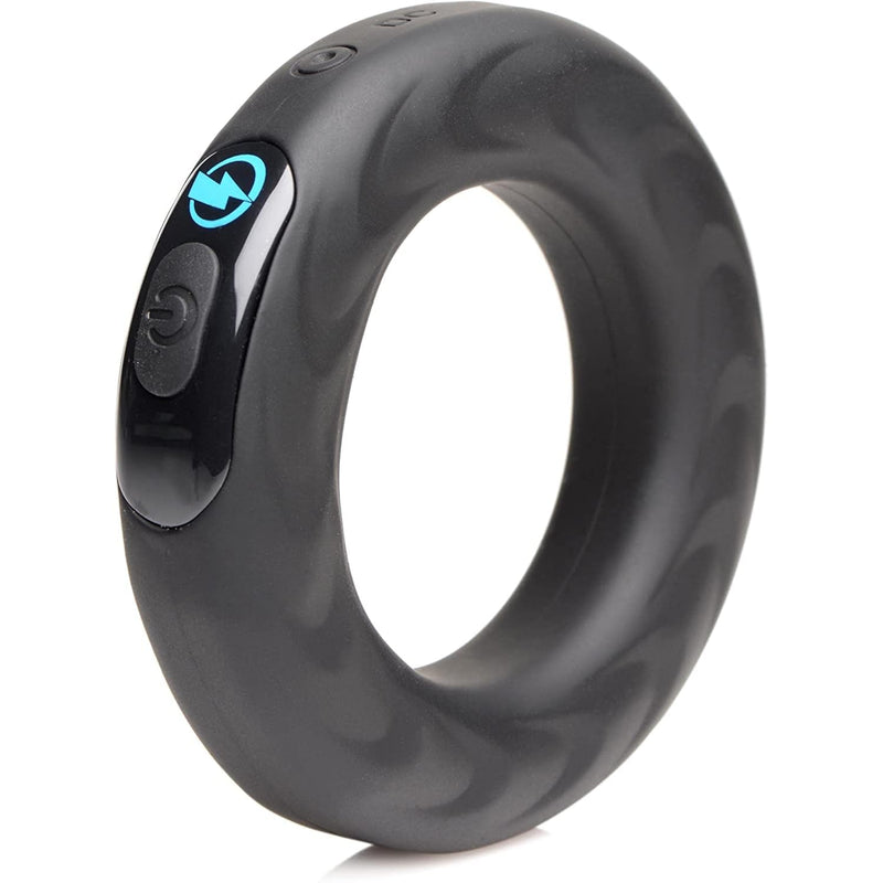 Vibrating & E-Stim Silicone Cock Ring With Remote Control - 2In, Black