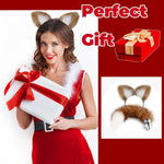 Anal Plug Butt Plug, 2Pcs/Set Sex Fox Tail Anales Plug Toys Butt Plugs with Cat Ears Headband Anal Sex Toys for Women Man Beginners Adult Couples Bondage, Brown/White