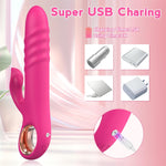 Thrusting Vibrator Sex Toy for Women - G Spot Vibrator Clitoral Stimulator Dual Rabbit Dildo Vibrator with 10 Powerful Vvibration 10 Thrust Modes, Rabbit Vibrators Adult Toy for Women