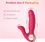 Adult Sex Toys for Women Pleasure - 2 in 1 Clitoral G Spot Vibrator Thrusting Dildo with 10 Vibrating & 5 Thrusting Levels, Circle Handle Rabbit Vibrators Sex Toy for Couple and Game, Red