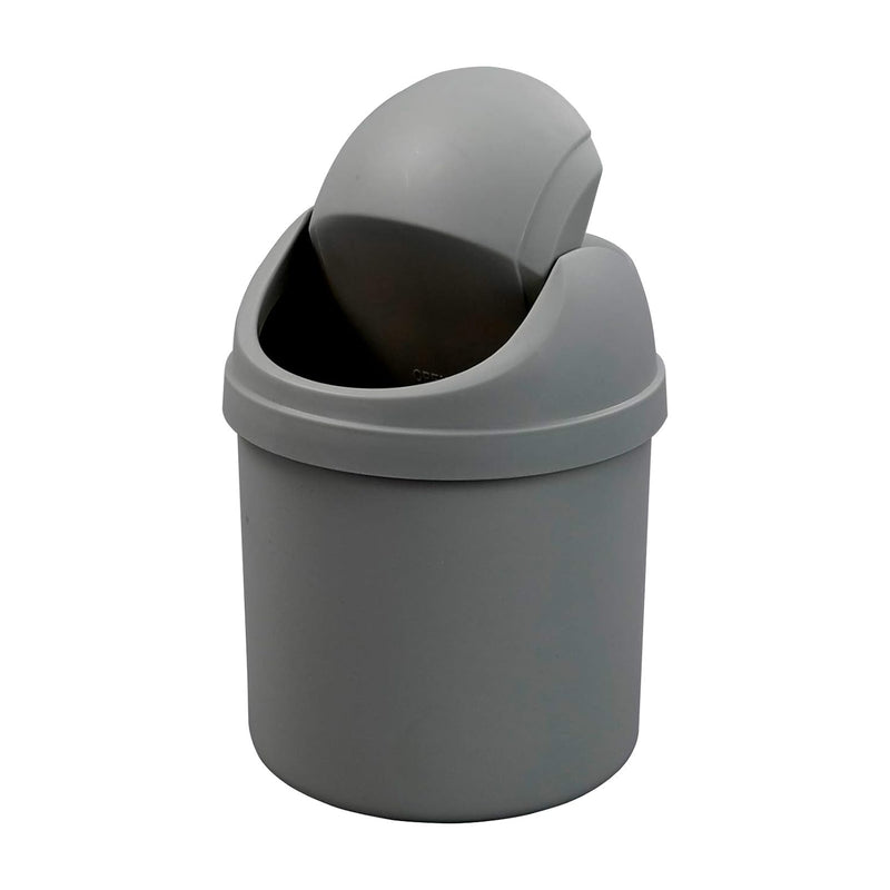 2 L Plastic Mini Desktop Trash Can, Tiny Garbage Can With Swing Lid, Gray