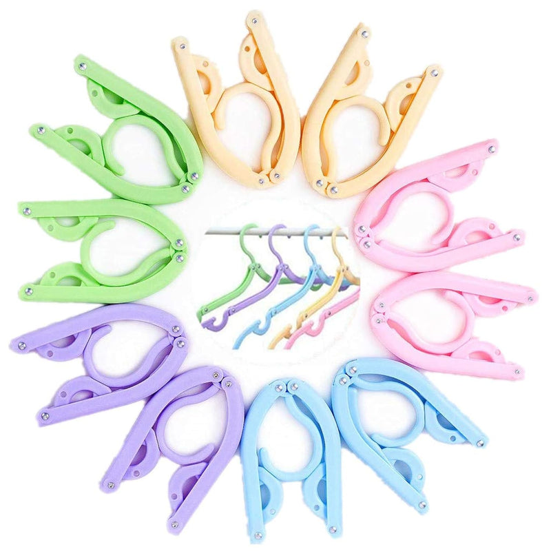 10Pcs Colorful Travel Hangers. Portable Folding Clothes Hangers.Telescopic Trave