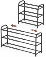 3-Tier Expandable Shoe Rack,Adjustable Shoe Shelf Storage Organizer Heavy Duty Metal Free Standing Shoe Rack for Entryway Closet Doorway (Black)