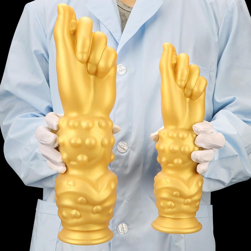 Silicone Golden Anal Plug Dildos For Fist Sex, Realistic Hand Dildo With Suction Cup Fist Anal Plugs Butt Plug Vaginal Anal Fisting G-Spot Anal Pleasure Trainer Sm Sex Toy For Men Women (L)