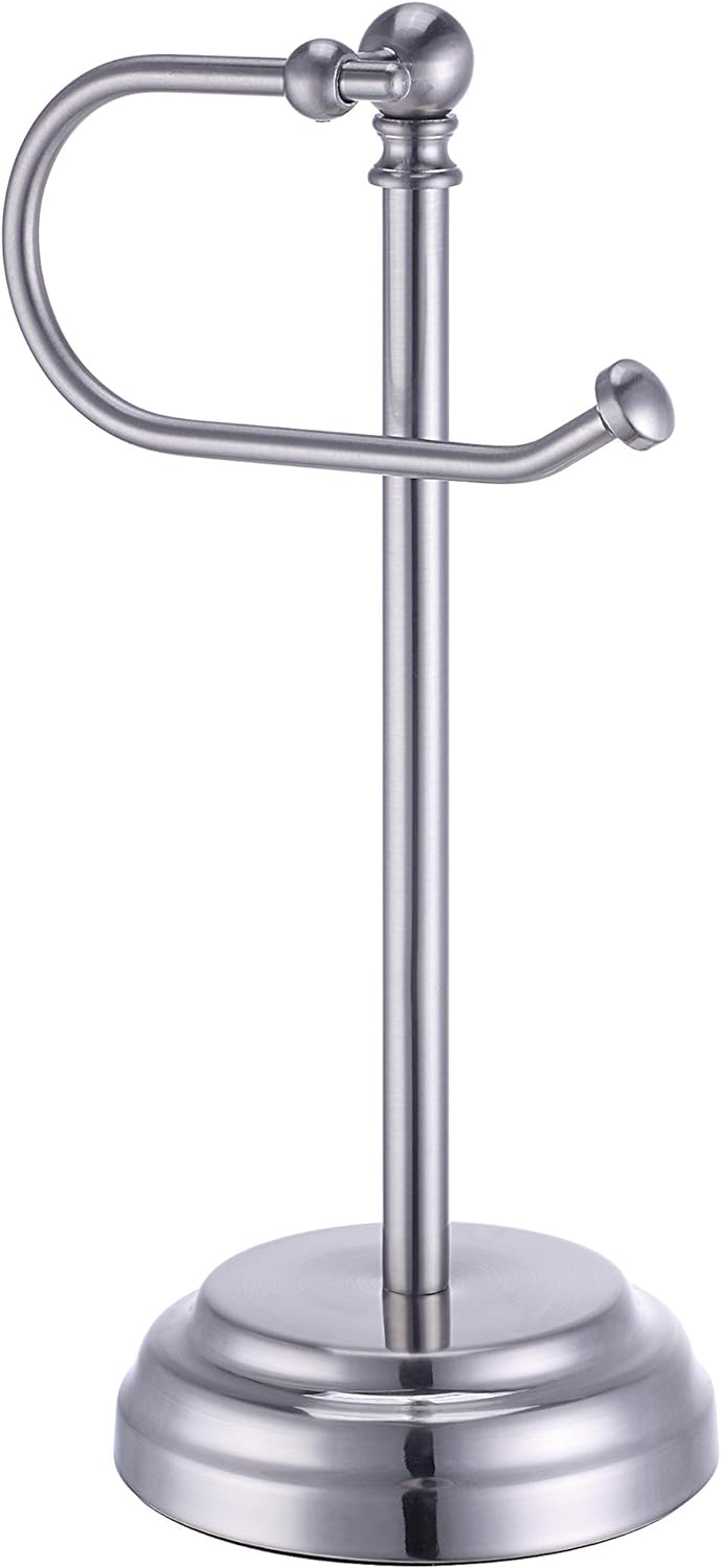 Heavy Weight Classic Decorative Metal Fingertip Towel Holder Stand for Bathroom, Kitchen, Vanity and Countertops. (Brush Chrome, 13.5" x 5.5" x 5.5" INCH)