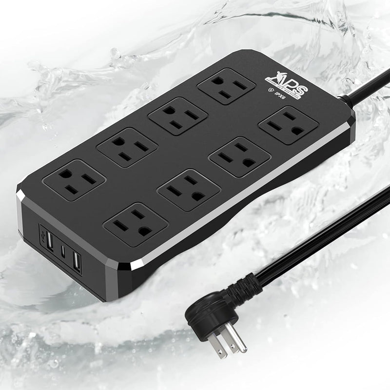Outdoor Power Strip Weatherproof, Waterproof Surge Protector with 8 Wide Outlet with 3 USB Ports, 6FT Extension Cord,1875W Overload Protection,Outlet Extender for Christmas Lights ETL Listed Black